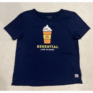 Life is Good T-Shirt Women's Size S Blue Sleepwear Pumpkin Spice Coffee Logo